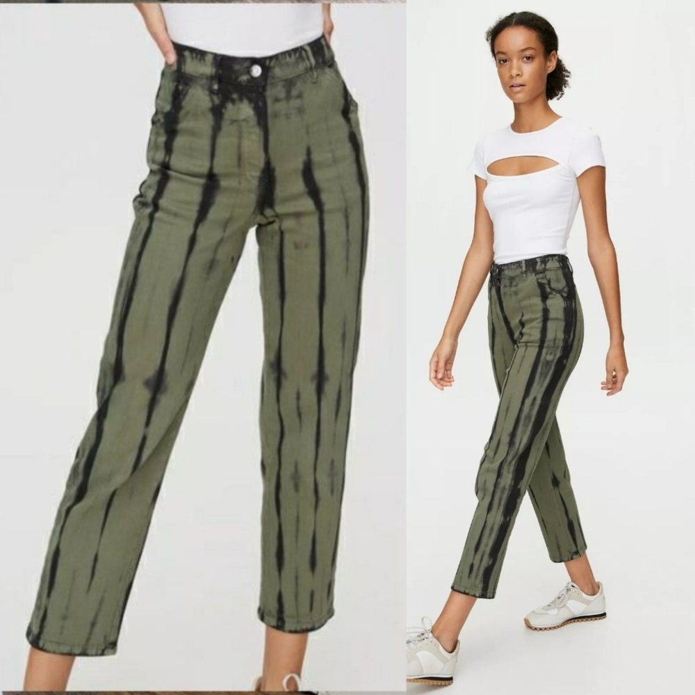 Aritzia Wilfred Free Kelsey Tie Dye Pants Size 8 High Rise Black Green Stretch - Picture 2 of 14